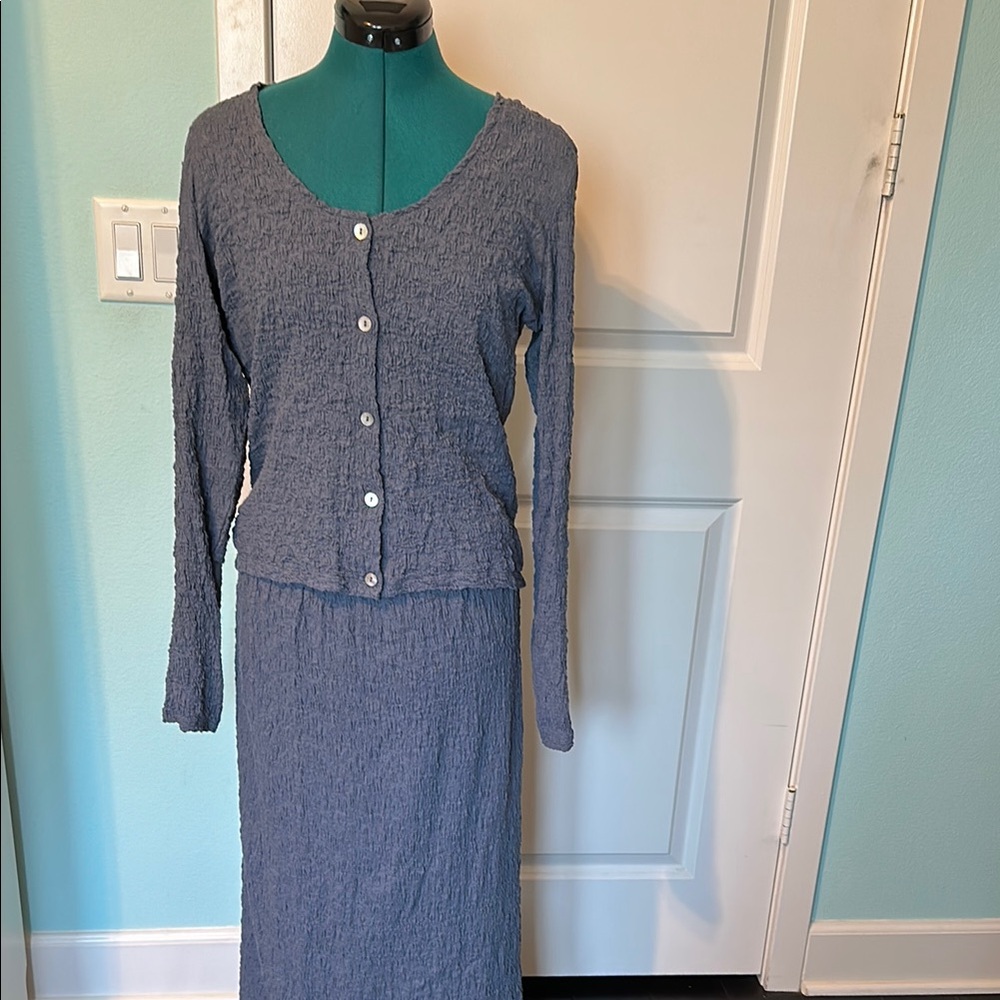 Vince Charcoal Textured Cardigan and Skirt set